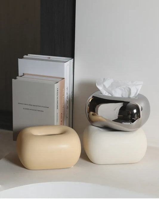 Decorative Ceramics Round Corner Tissue Box Case │ Minimal Napkin Holder Organizer - Besontique Home