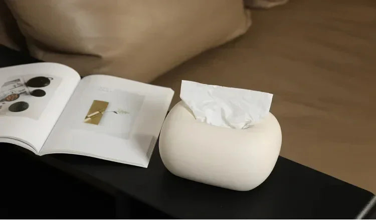 Decorative Ceramics Round Corner Tissue Box Case │ Minimal Napkin Holder Organizer - Besontique Home