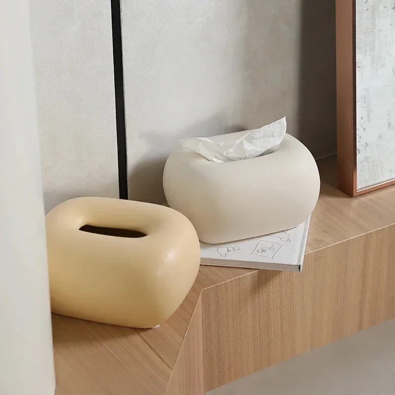 Decorative Ceramics Round Corner Tissue Box Case │ Minimal Napkin Holder Organizer - Besontique Home