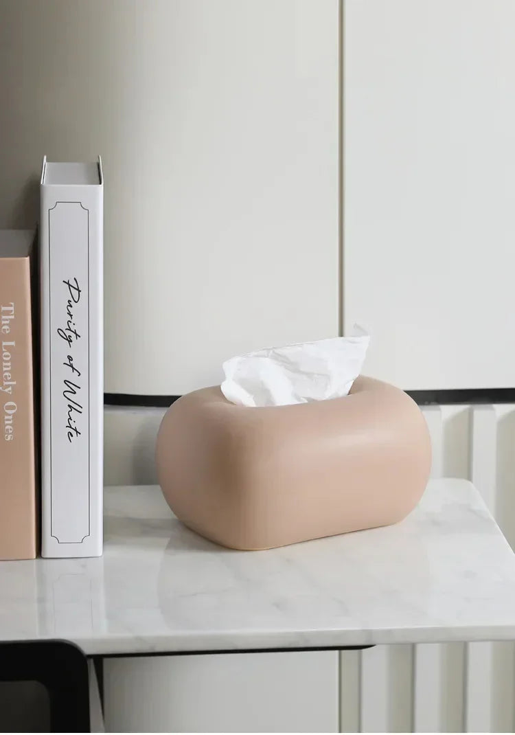 Decorative Ceramics Round Corner Tissue Box Case │ Minimal Napkin Holder Organizer - Besontique Home