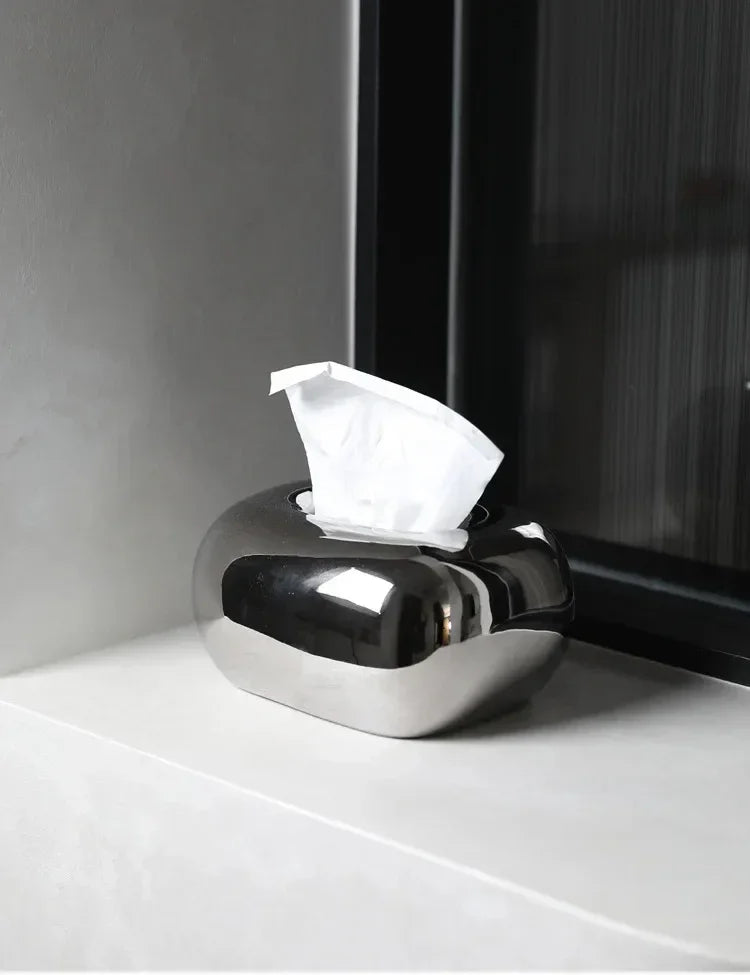 Decorative Ceramics Round Corner Tissue Box Case │ Minimal Napkin Holder Organizer - Besontique Home