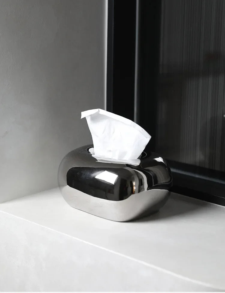 Decorative Ceramics Round Corner Tissue Box Case │ Minimal Napkin Holder Organizer - Besontique Home