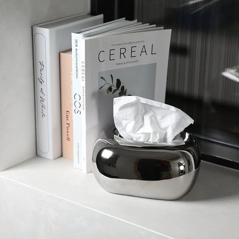 Decorative Ceramics Round Corner Tissue Box Case │ Minimal Napkin Holder Organizer - Besontique Home