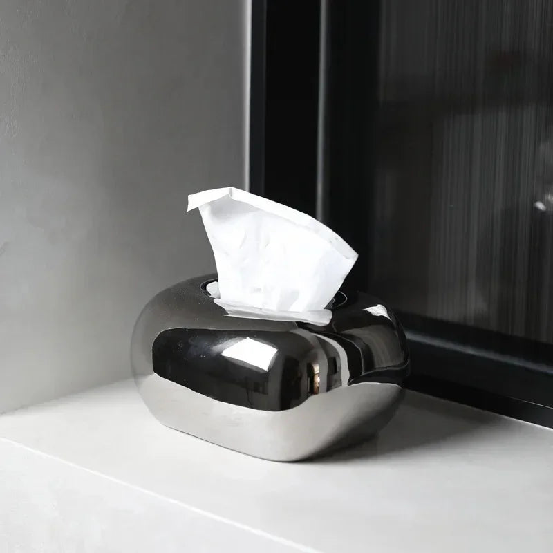 Decorative Ceramics Round Corner Tissue Box Case │ Minimal Napkin Holder Organizer - Besontique Home