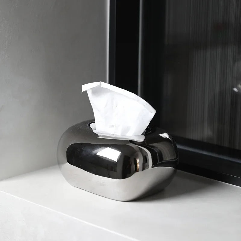 Decorative Ceramics Round Corner Tissue Box Case │ Minimal Napkin Holder Organizer - Besontique Home