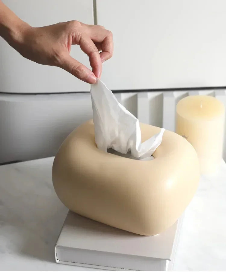 Decorative Ceramics Round Corner Tissue Box Case │ Minimal Napkin Holder Organizer - Besontique Home