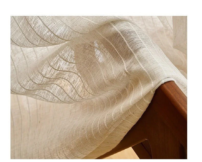 Modern Boho Style Linen Stripe Curtain in Neutral Tone Besontique Home Decor 