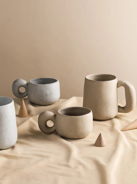 Modern Japanese Stoneware Retro Coffee Mug │ Neutral Aesthetic Decorative Cups Kitchenware Besontique Home Decor