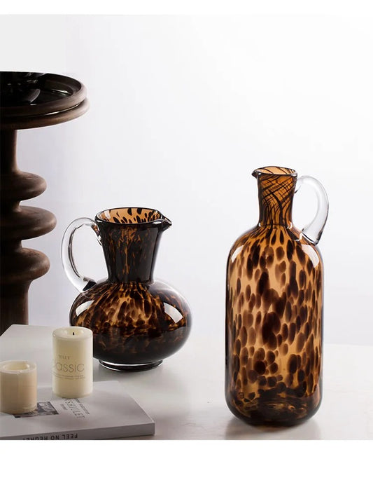 Brown Leopard Print Glass Vase │ Modern Vintage Home Decorative Hydroponics Flower Pots Ornaments Besontique 