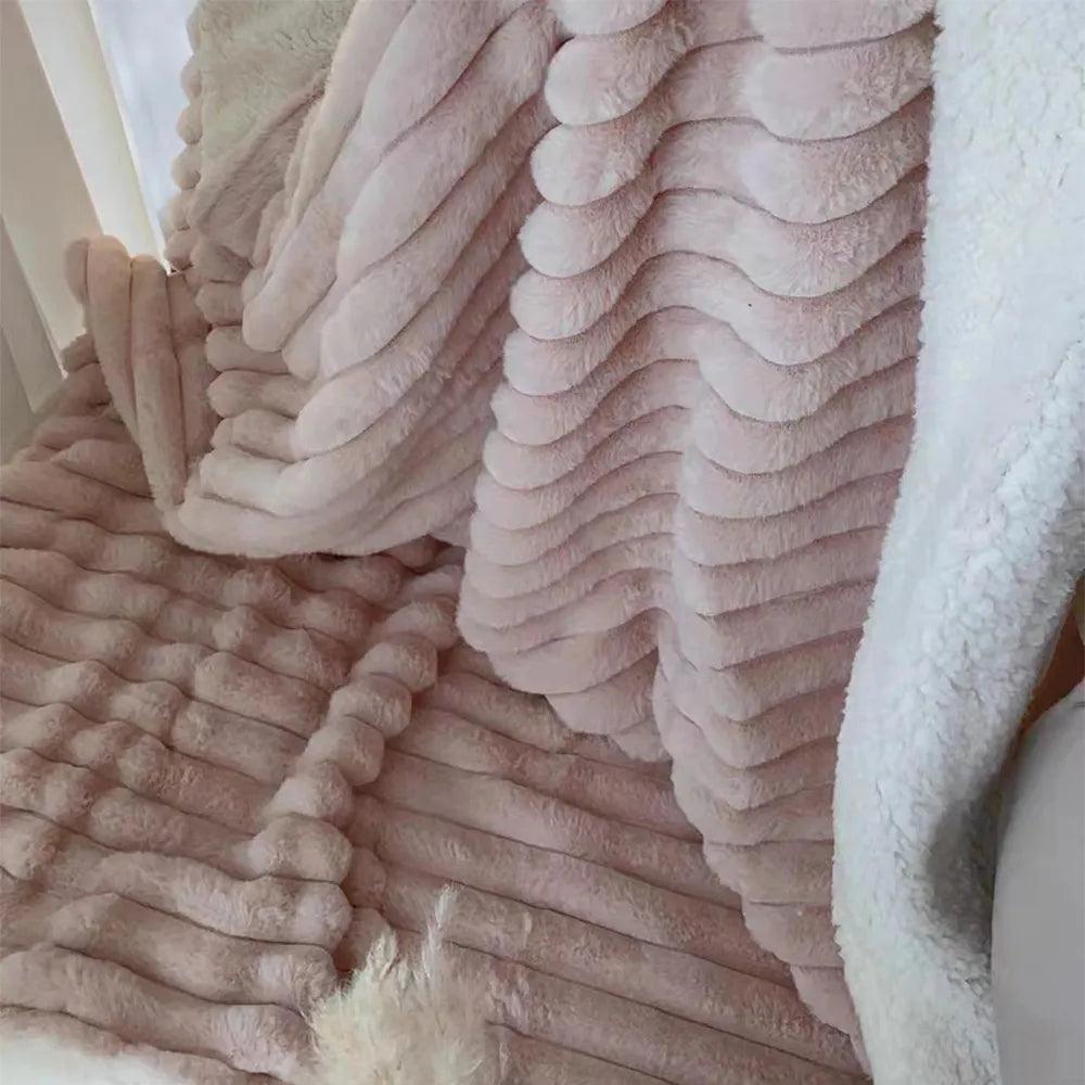Warm Faux Rabbit Plush Blanket │ Thickened Padded Covering Blanket │ for Sofa Couch Bed Decor Besontique Home