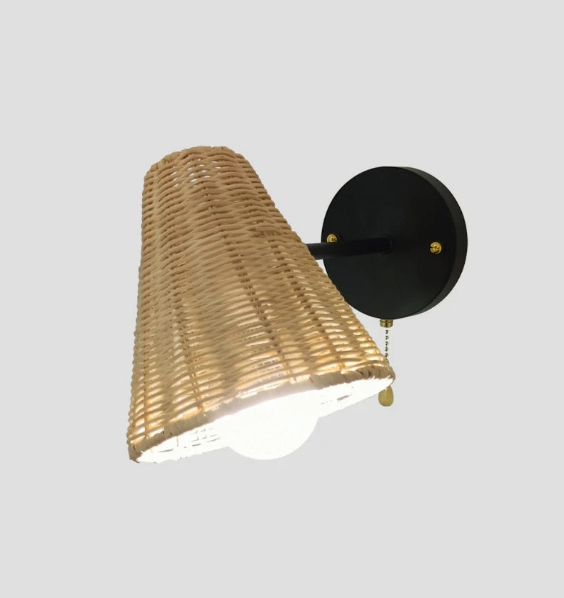 Rattan Hand-Woven Bedside Wall Lighting Lamp │ Modern Retro Rotatable Wall Light Besontique Home Decor