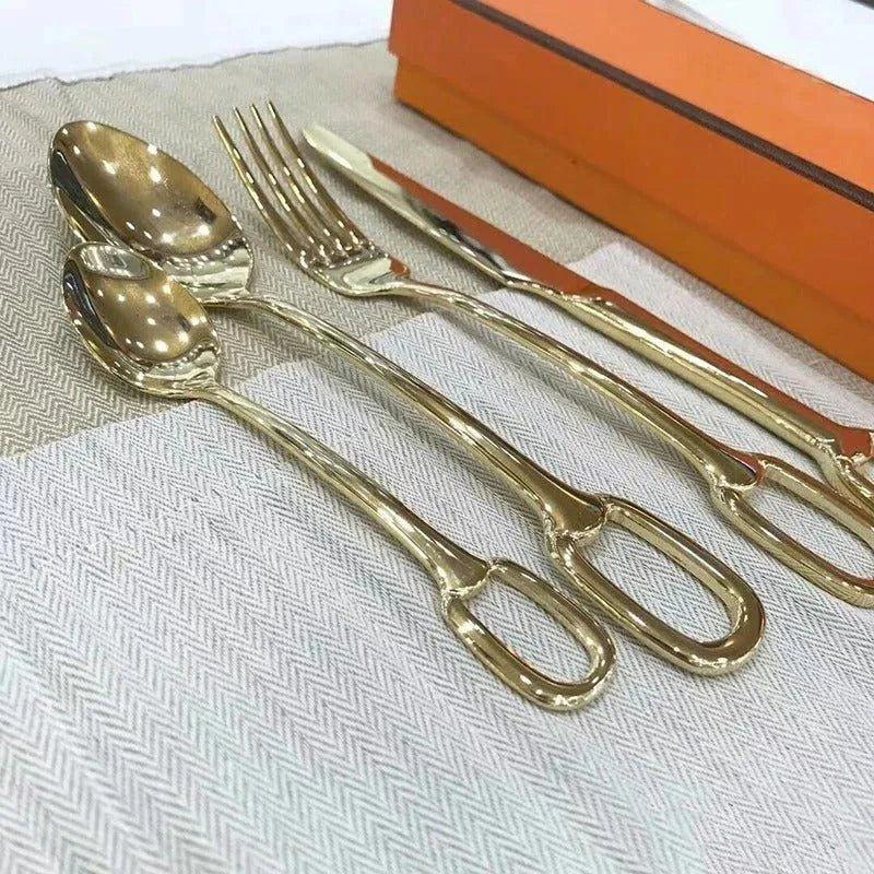 European Style Luxury Cutlery 4 pcs Set │ Stainless Steel Knife Fork Spoon Modern Tableware Elegant Kitchenware - Besontique Home