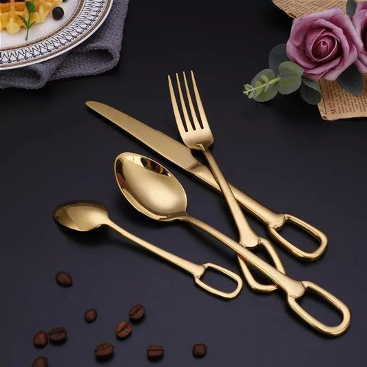European Style Luxury Cutlery 4 pcs Set │ Stainless Steel Knife Fork Spoon Modern Tableware Elegant Kitchenware - Besontique Home