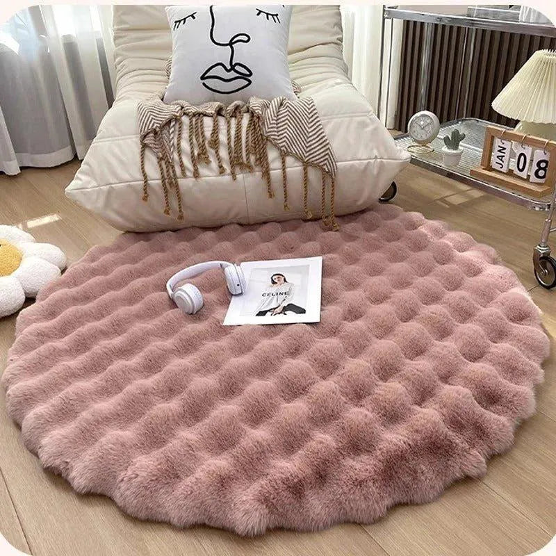 Faux Fur Fluffy Plush Round Rug │ Soft Bubble Velvet Wool-like Anti-slip Floor Carpet - Besontique Home