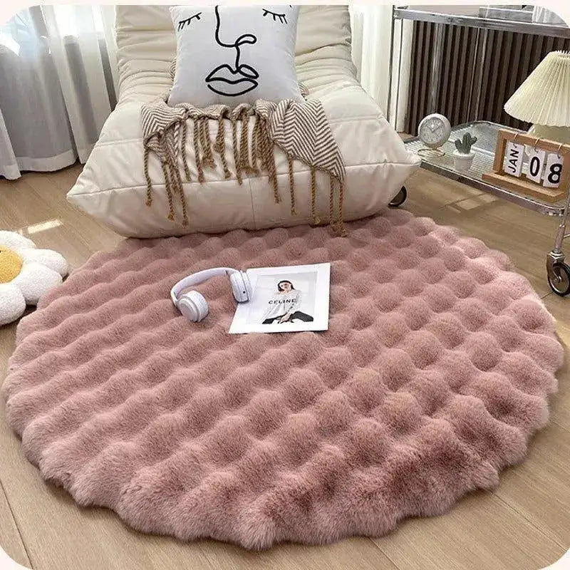 faux-fur-fluffy-plush-round-rug-soft-bubble-velvet-wool-like-anti-slip-floor-carpet-besontique-home-52964 - Besontique Home