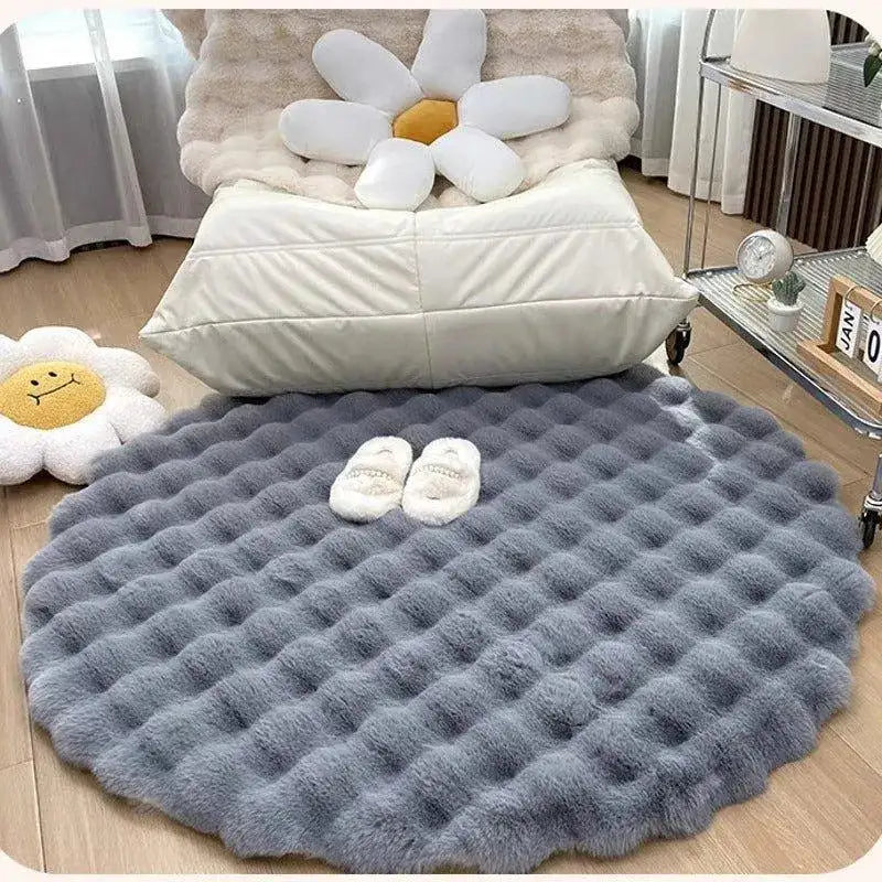 faux-fur-fluffy-plush-round-rug-soft-bubble-velvet-wool-like-anti-slip-floor-carpet-besontique-home-66591 - Besontique Home