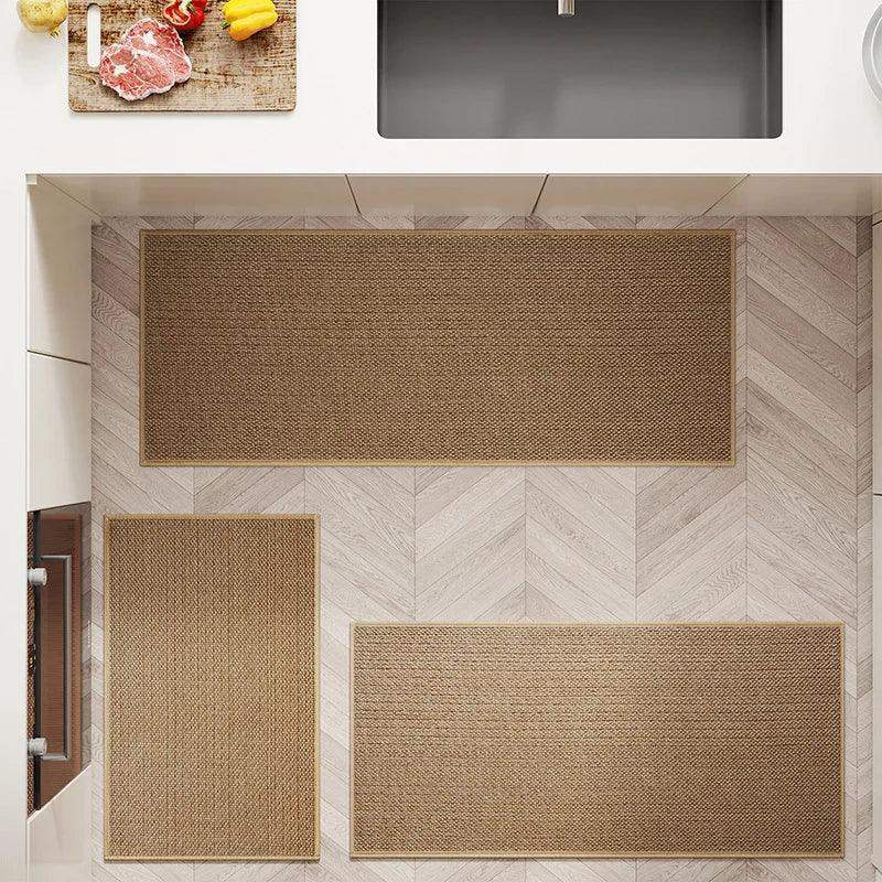 Faux Woven Washable Non-slip Kitchen Rug │ Faux Sisal Running Floor Mat - Besontique Home