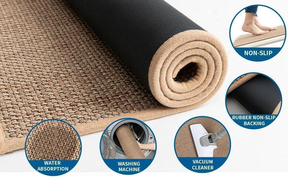 Faux Woven Washable Non-slip Kitchen Rug │ Faux Sisal Running Floor Mat - Besontique Home