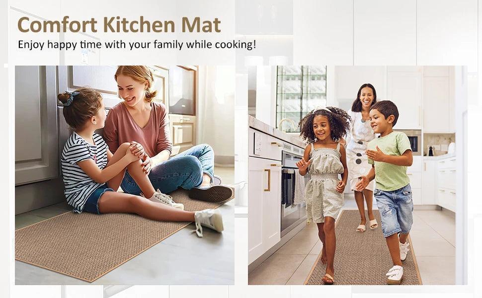 Faux Woven Washable Non-slip Kitchen Rug │ Faux Sisal Running Floor Mat - Besontique Home