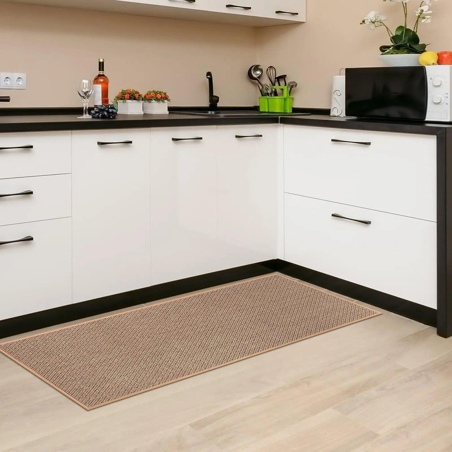 Faux Woven Washable Non-slip Kitchen Rug │ Faux Sisal Running Floor Mat - Besontique Home
