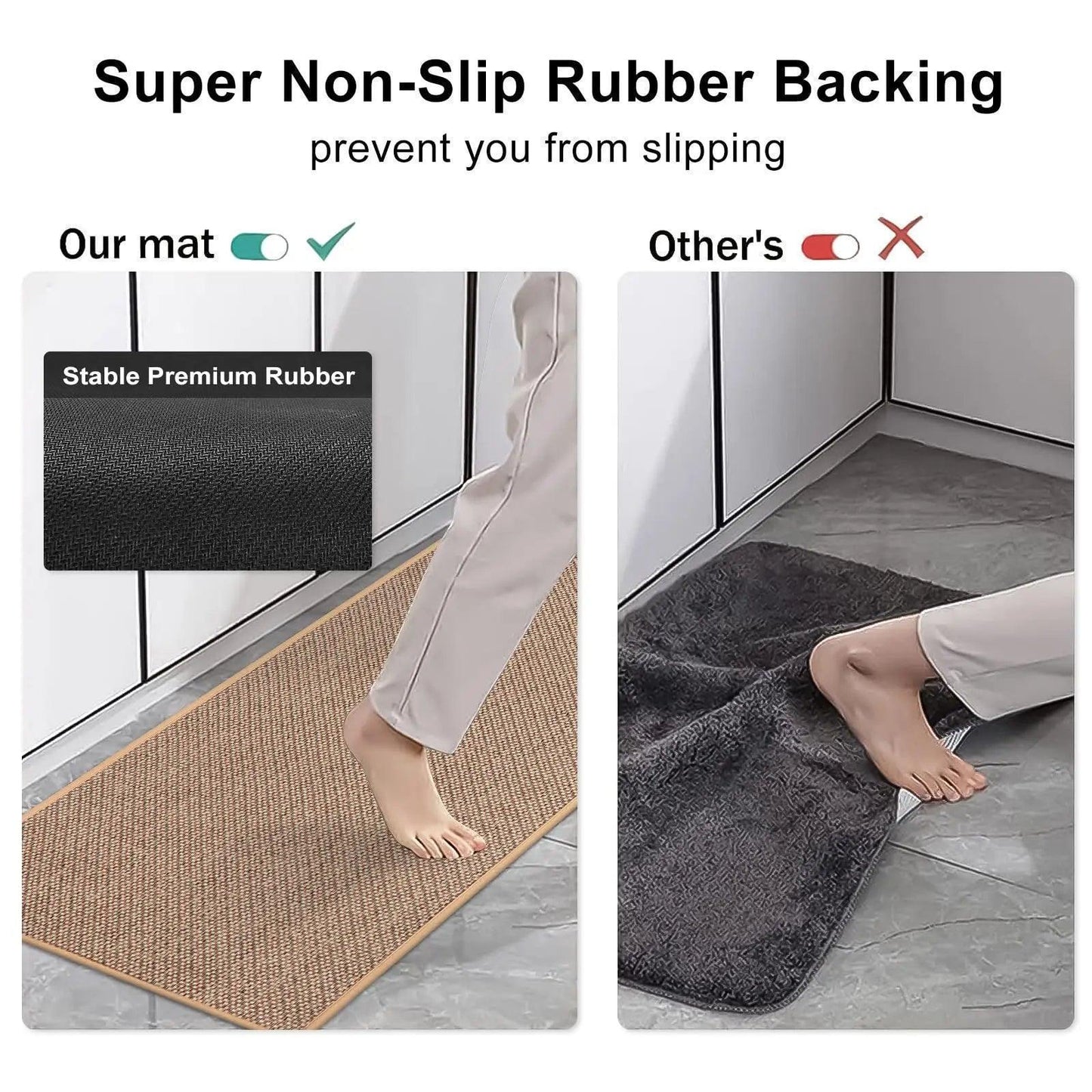 Faux Woven Washable Non-slip Kitchen Rug │ Faux Sisal Running Floor Mat - Besontique Home