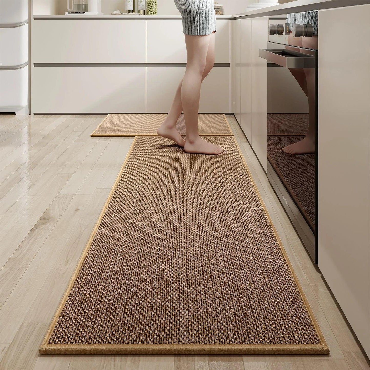 Faux Woven Washable Non-slip Kitchen Rug │ Faux Sisal Running Floor Mat - Besontique Home