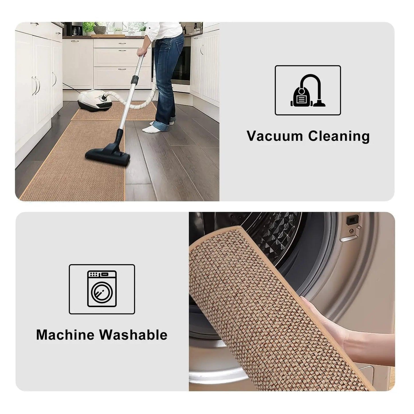 Faux Woven Washable Non-slip Kitchen Rug │ Faux Sisal Running Floor Mat - Besontique Home