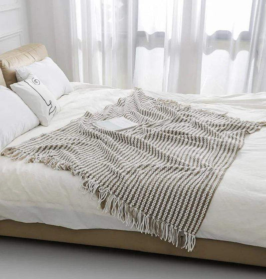 Fluffy Chenille Throw Blanket with Tassels │ Fringe Knitted Blankets for couch decor - Besontique Home