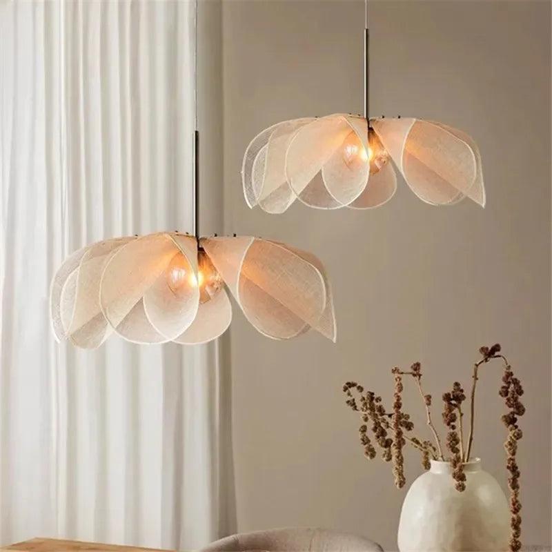 French Art Deco Fabric Petal Pendant Ceiling Light │ Boho Vintage Chandelier Hanging Lamp - Besontique Home