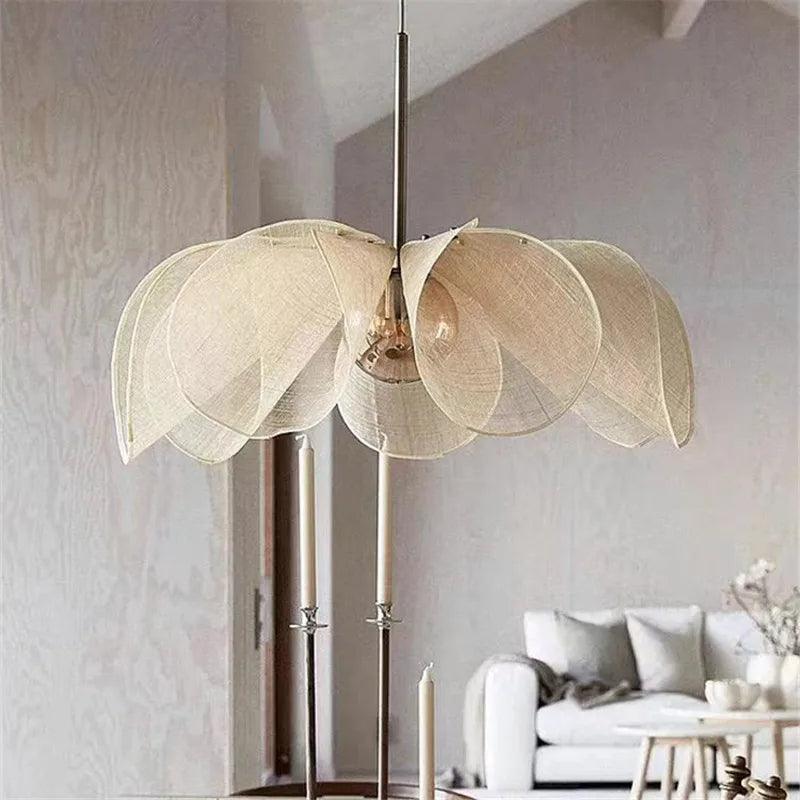 French Art Deco Fabric Petal Pendant Ceiling Light │ Boho Vintage Chandelier Hanging Lamp - Besontique Home