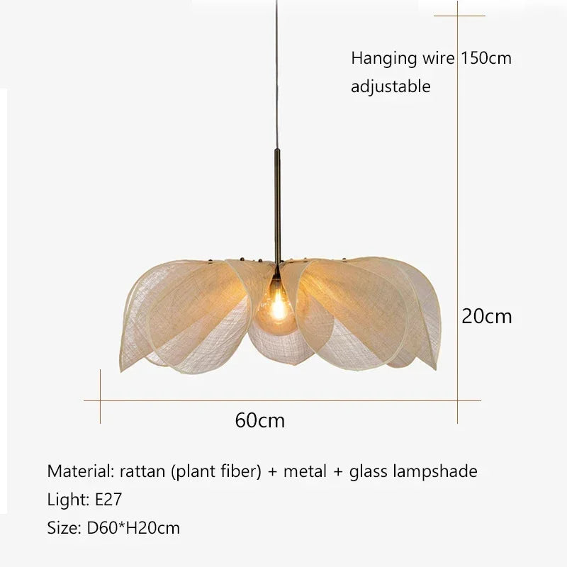 French Art Deco Fabric Petal Pendant Ceiling Light │ Boho Vintage Chandelier Hanging Lamp - Besontique Home