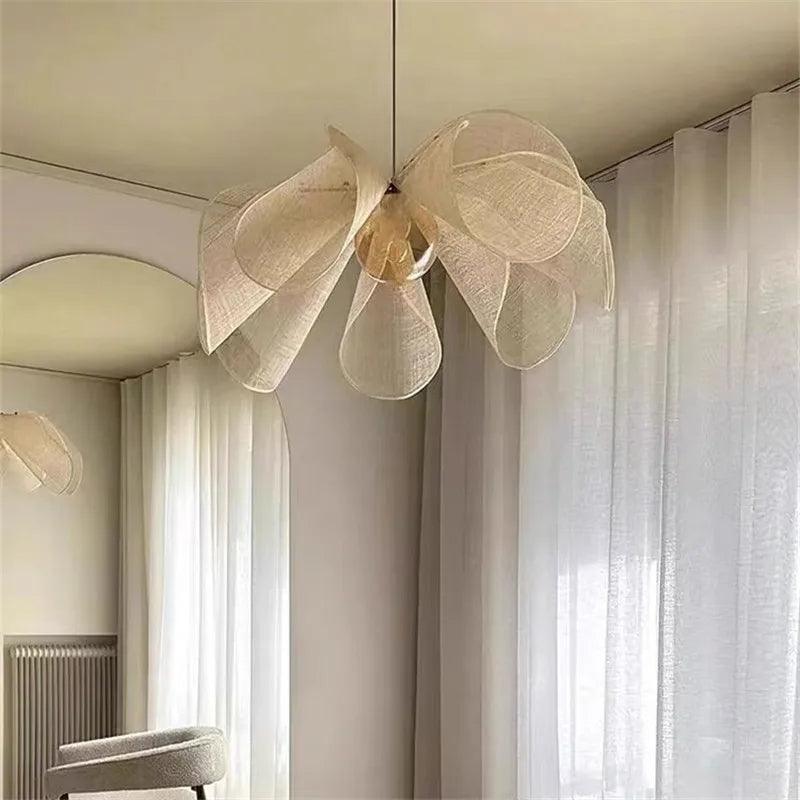 French Art Deco Fabric Petal Pendant Ceiling Light │ Boho Vintage Chandelier Hanging Lamp - Besontique Home