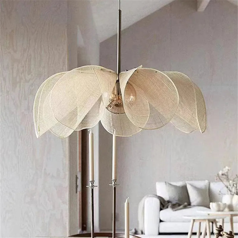 French Art Deco Fabric Petal Pendant Ceiling Light │ Boho Vintage Chandelier Hanging Lamp - Besontique Home