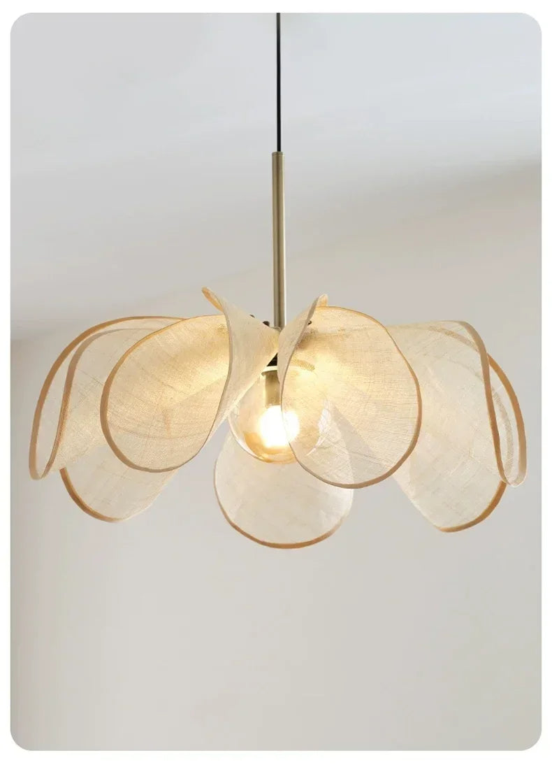 French Art Deco Fabric Petal Pendant Ceiling Light │ Boho Vintage Chandelier Hanging Lamp - Besontique Home
