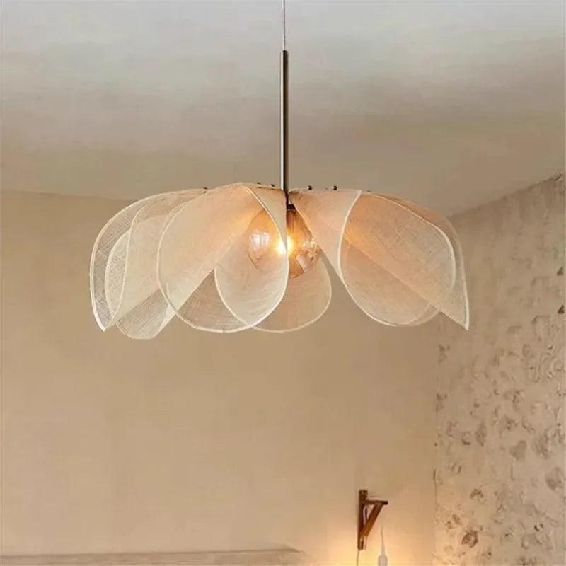 French Art Deco Fabric Petal Pendant Ceiling Light │ Boho Vintage Chandelier Hanging Lamp - Besontique Home