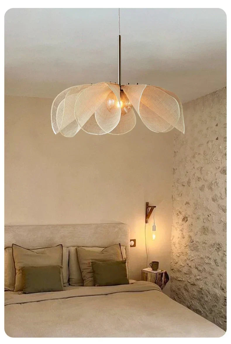 French Art Deco Fabric Petal Pendant Ceiling Light │ Boho Vintage Chandelier Hanging Lamp - Besontique Home
