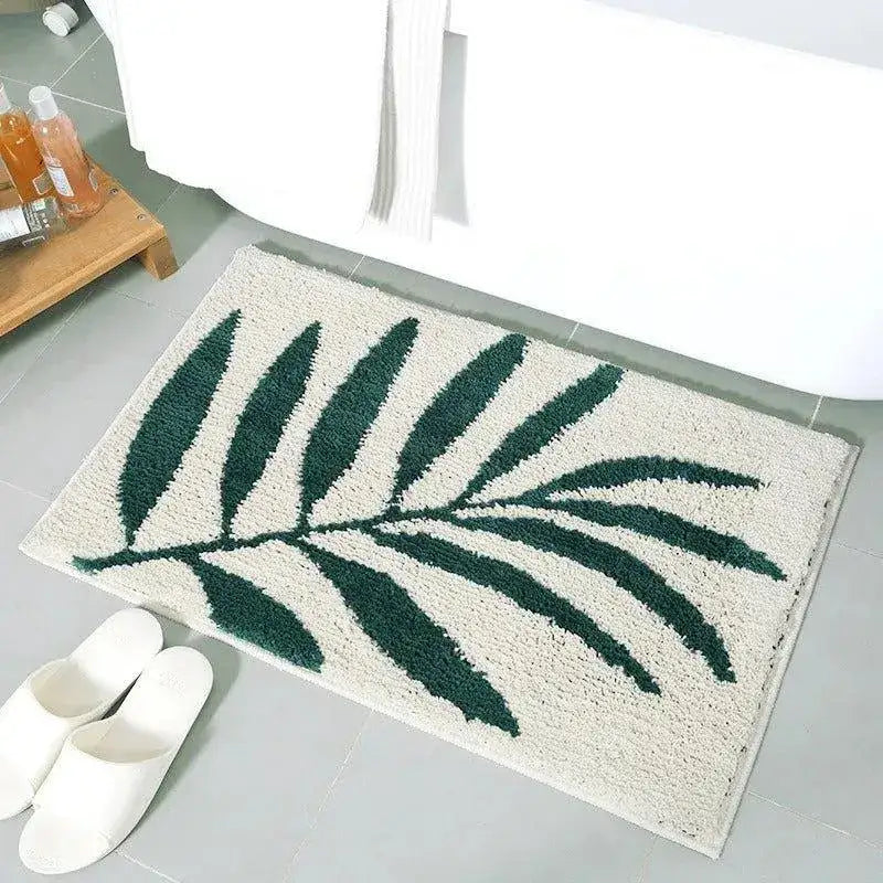 green-leaves-microfiber-bathroom-rug-modern-nordic-soft-bath-floor-mat-besontique-home-60612 - Besontique Home