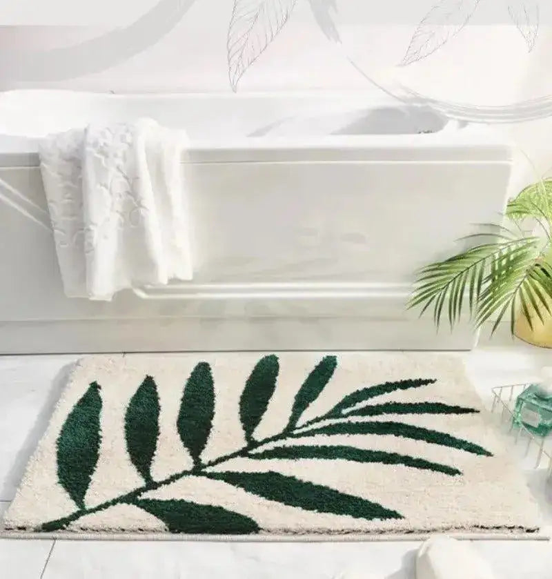 green-leaves-microfiber-bathroom-rug-modern-nordic-soft-bath-floor-mat-besontique-home-85628 - Besontique Home
