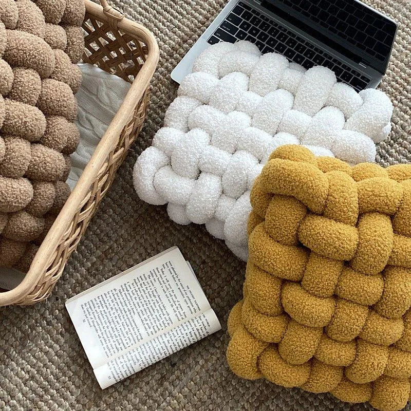 Hand Woven Knot Square Seat Cushion │ Wool Solid Color Throw Pillow - Besontique Home