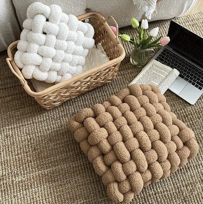 hand-woven-knot-square-seat-cushion-wool-solid-color-throw-pillow-besontique-home-61380 - Besontique Home