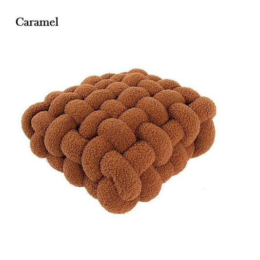 Hand Woven Knot Square Seat Cushion │ Wool Solid Color Throw Pillow - Besontique Home
