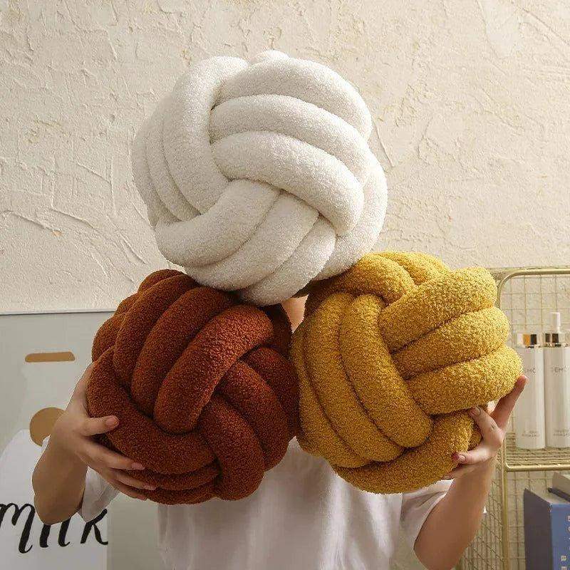 Hand-woven Knotted Ball Cushion │ Sofa Living Room Decorative Spherical Throw Pillow - Besontique Home
