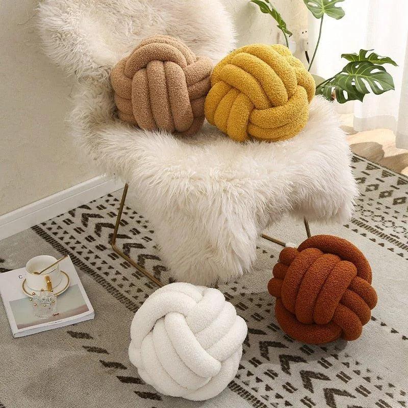 Hand-woven Knotted Ball Cushion │ Sofa Living Room Decorative Spherical Throw Pillow - Besontique Home