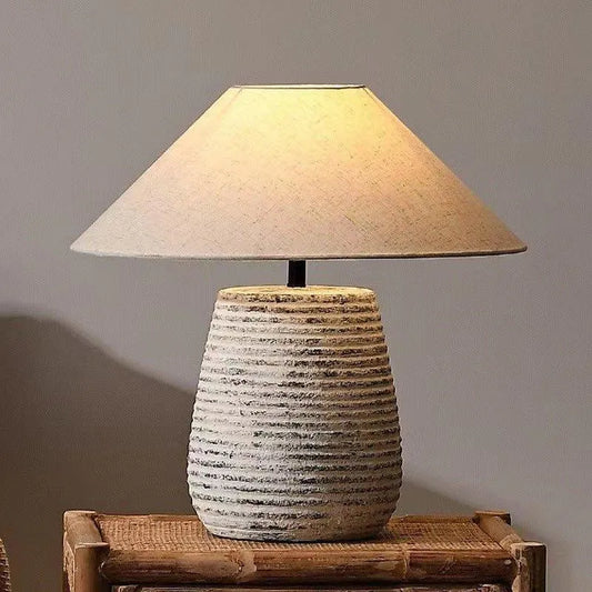 Handmade Modern Vintage Style Table Lamp │ Simple Nordic Natural Ceramic Desk Light - Besontique Home