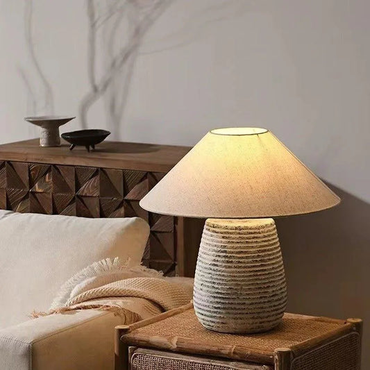 Handmade Modern Vintage Style Table Lamp │ Simple Nordic Natural Ceramic Desk Light - Besontique Home