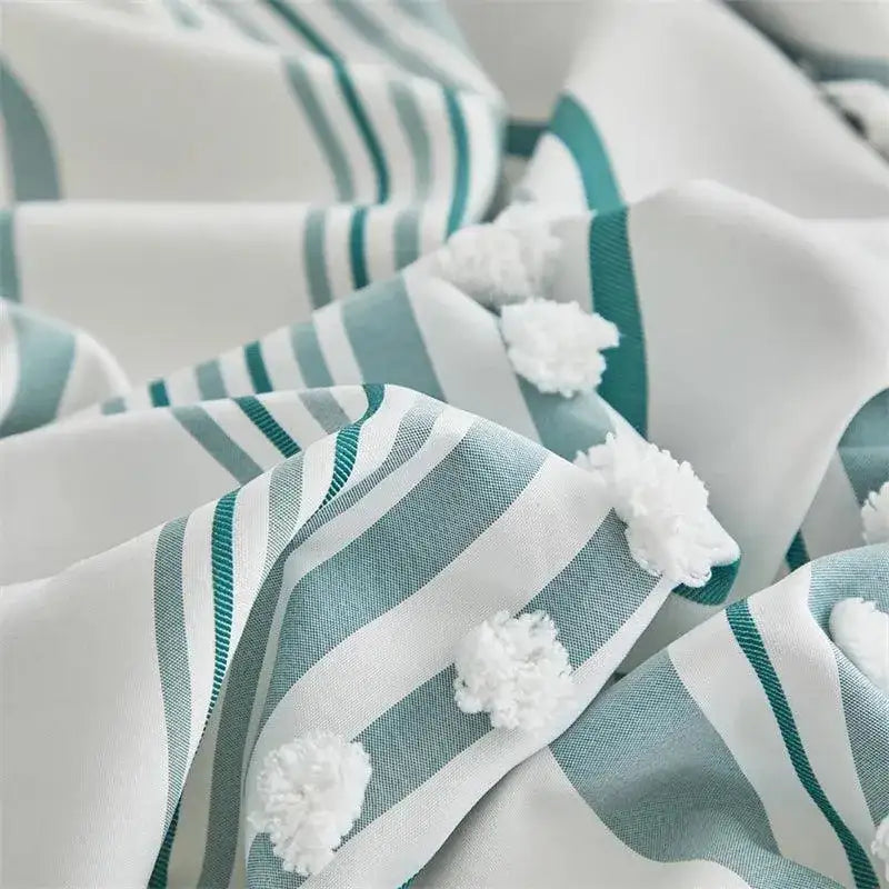 high-end-striped-cut-furball-bedding-set-modern-boho-quilt-with-tassels-bed-duvet-cover-pillow-case-besontique-home-86127 - Besontique Home