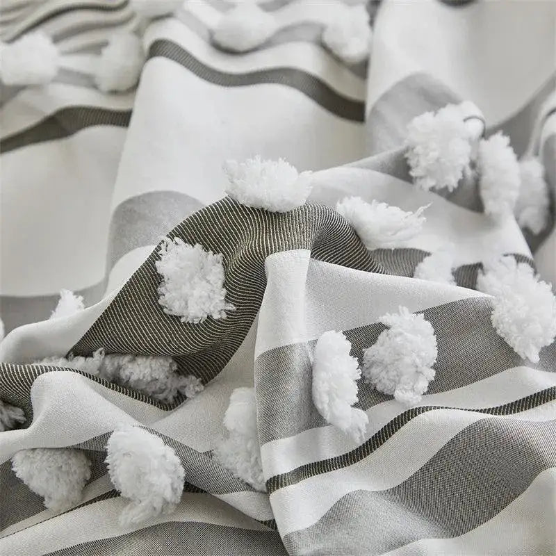 high-end-striped-cut-furball-bedding-set-modern-boho-quilt-with-tassels-bed-duvet-cover-pillow-case-besontique-home-93005 - Besontique Home