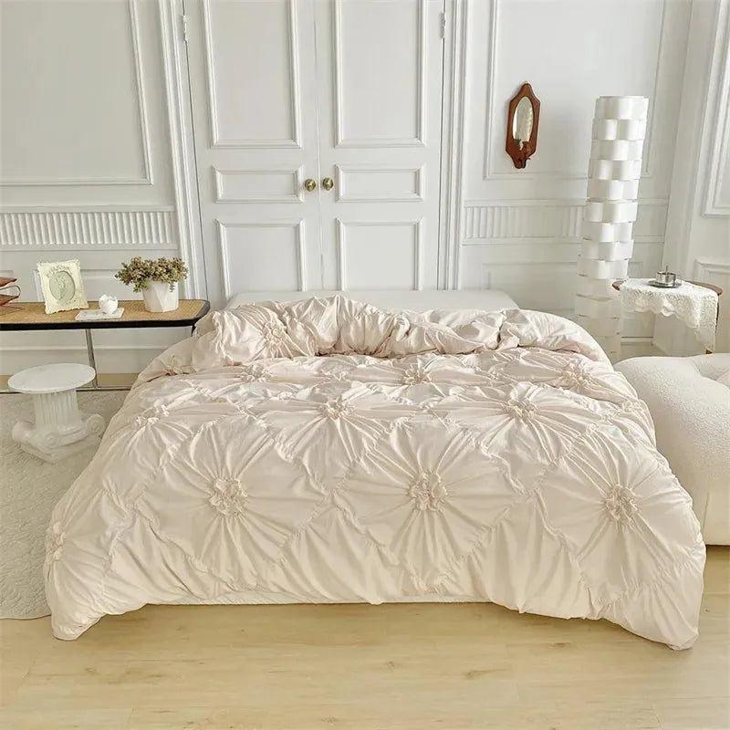 High End Three-dimensional Pinch Pleated Bedding Set │ Modern Boho Quilt Bed Duvet cover Pillow case - Besontique Home