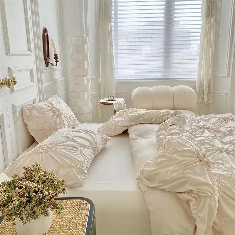 High End Three-dimensional Pinch Pleated Bedding Set │ Modern Boho Quilt Bed Duvet cover Pillow case - Besontique Home