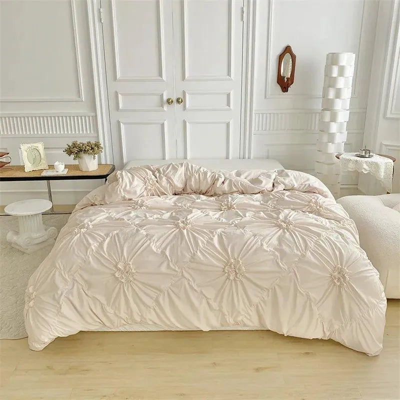 High End Three-dimensional Pinch Pleated Bedding Set │ Modern Boho Quilt Bed Duvet cover Pillow case - Besontique Home